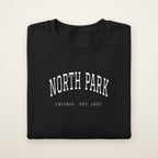 North Park Chicago Embroidered Crewneck — White Thread on Black