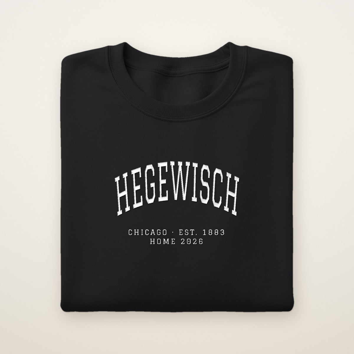 Hegewisch Chicago Home 2026 Embroidered Crewneck — White Thread on Black
