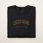 Lincoln Square Chicago Embroidered Crewneck — Gold Thread on Black