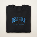 West Ridge Chicago Embroidered Crewneck — Sky Blue Thread on Black