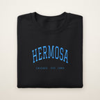 Hermosa Chicago Embroidered Crewneck — Sky Blue Thread on Black