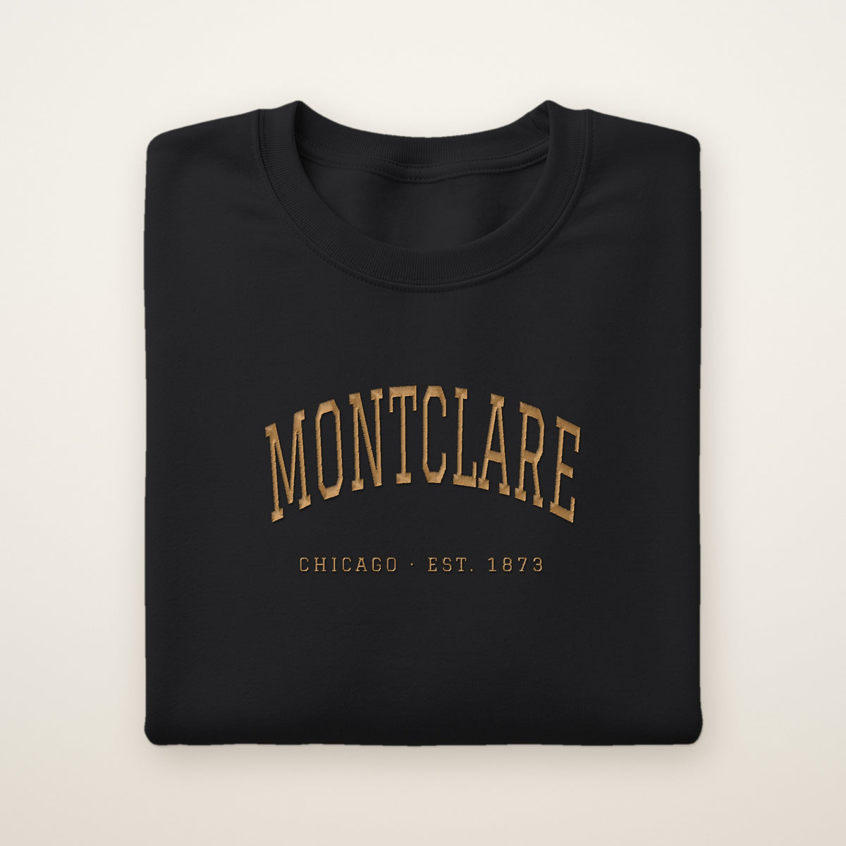 Montclare Chicago Embroidered Crewneck — Gold Thread on Black