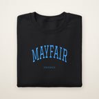 Mayfair Chicago Embroidered Crewneck — Sky Blue Thread on Black