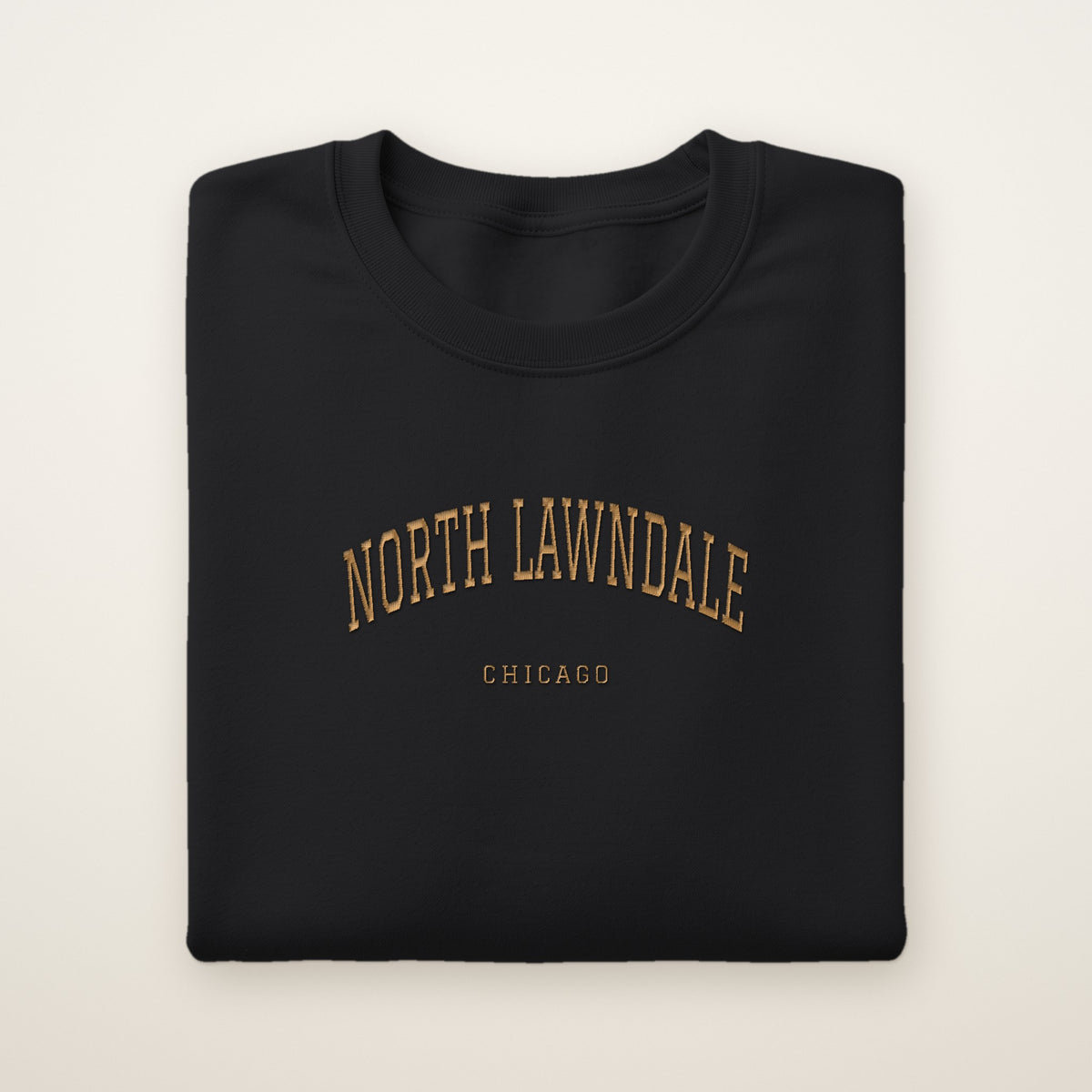 North Lawndale Chicago Embroidered Crewneck — Gold Thread on Black