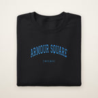 Armour Square Chicago Embroidered Crewneck — Sky Blue Thread on Black