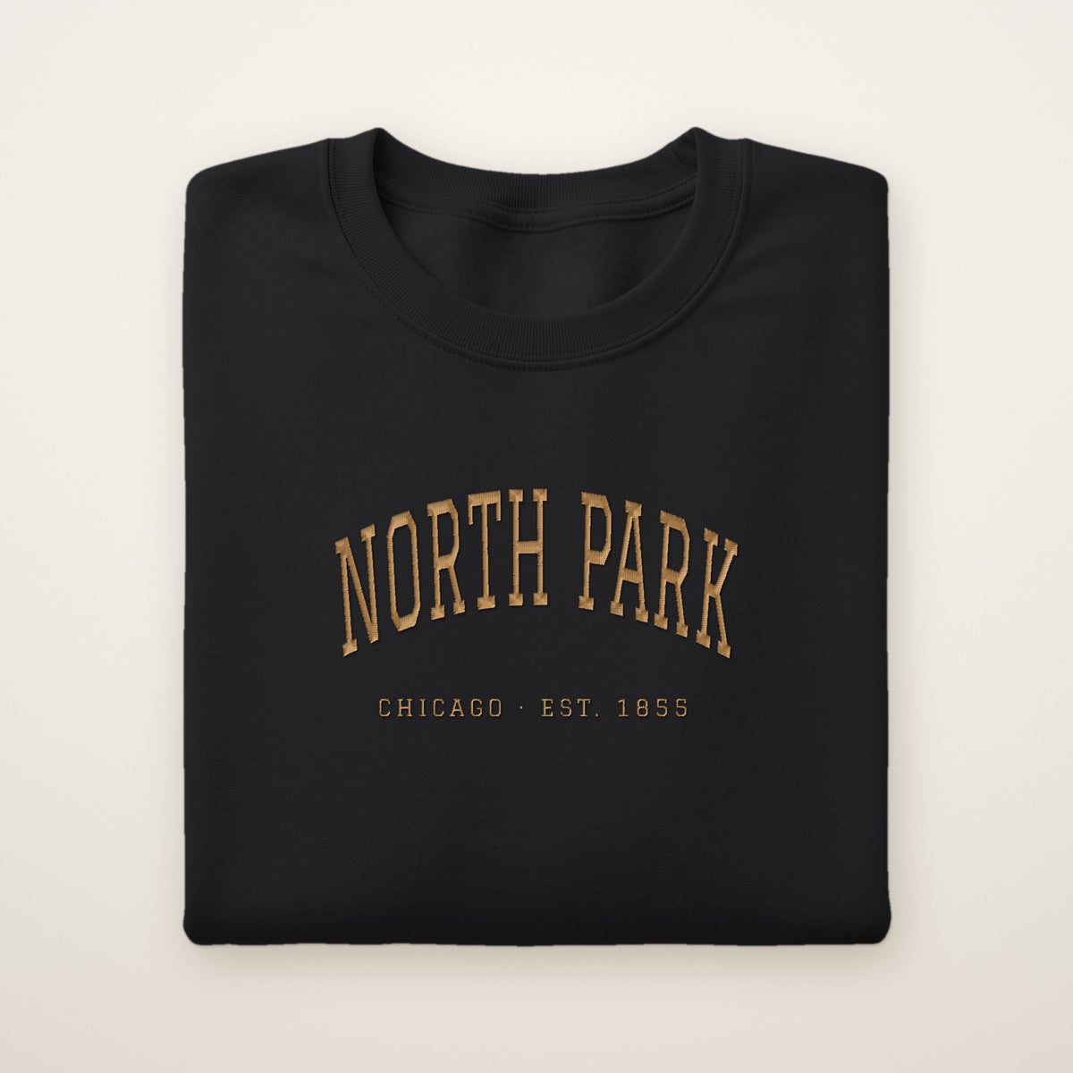 North Park Chicago Embroidered Crewneck — Gold Thread on Black