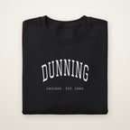 Dunning Chicago Embroidered Crewneck — White Thread on Black