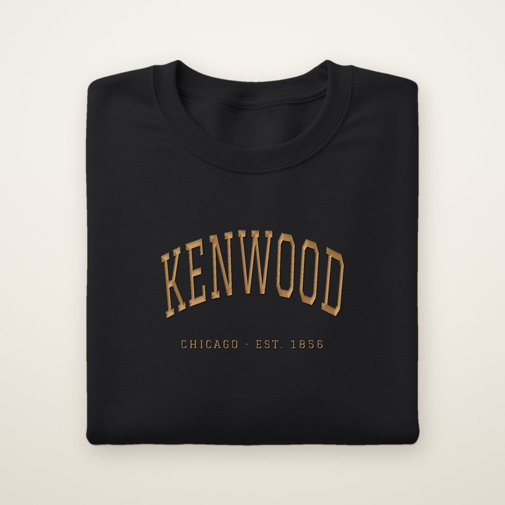 Kenwood Chicago Embroidered Crewneck — Gold Thread on Black