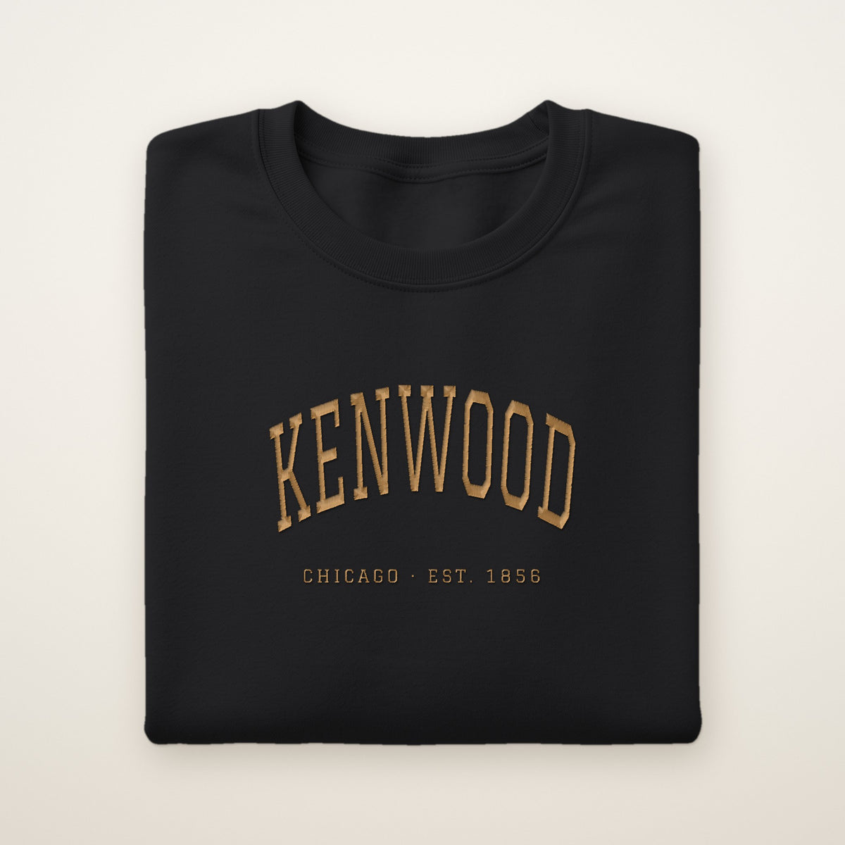 Kenwood Chicago Embroidered Crewneck — Gold Thread on Black