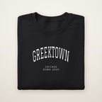 Greektown Chicago Home 2026 Embroidered Crewneck — White Thread on Black