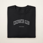 Edgewater Glen Chicago Embroidered Crewneck — White Thread on Black