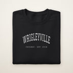 Wrigleyville Chicago Embroidered Crewneck — White Thread on Black