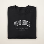 West Ridge Chicago Home 2026 Embroidered Crewneck — White Thread on Black