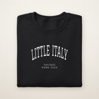 Little Italy Chicago Home 2026 Embroidered Crewneck — White Thread on Black