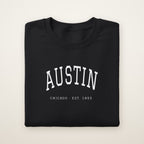 Austin Chicago Embroidered Crewneck — White Thread on Black