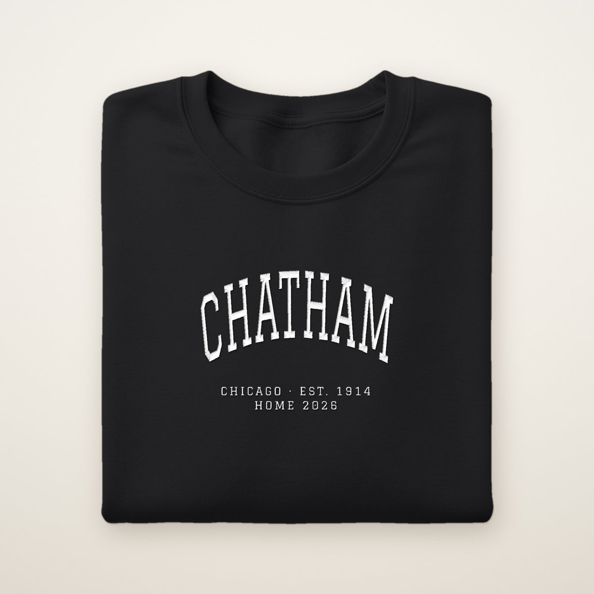 Chatham Chicago Home 2026 Embroidered Crewneck — White Thread on Black