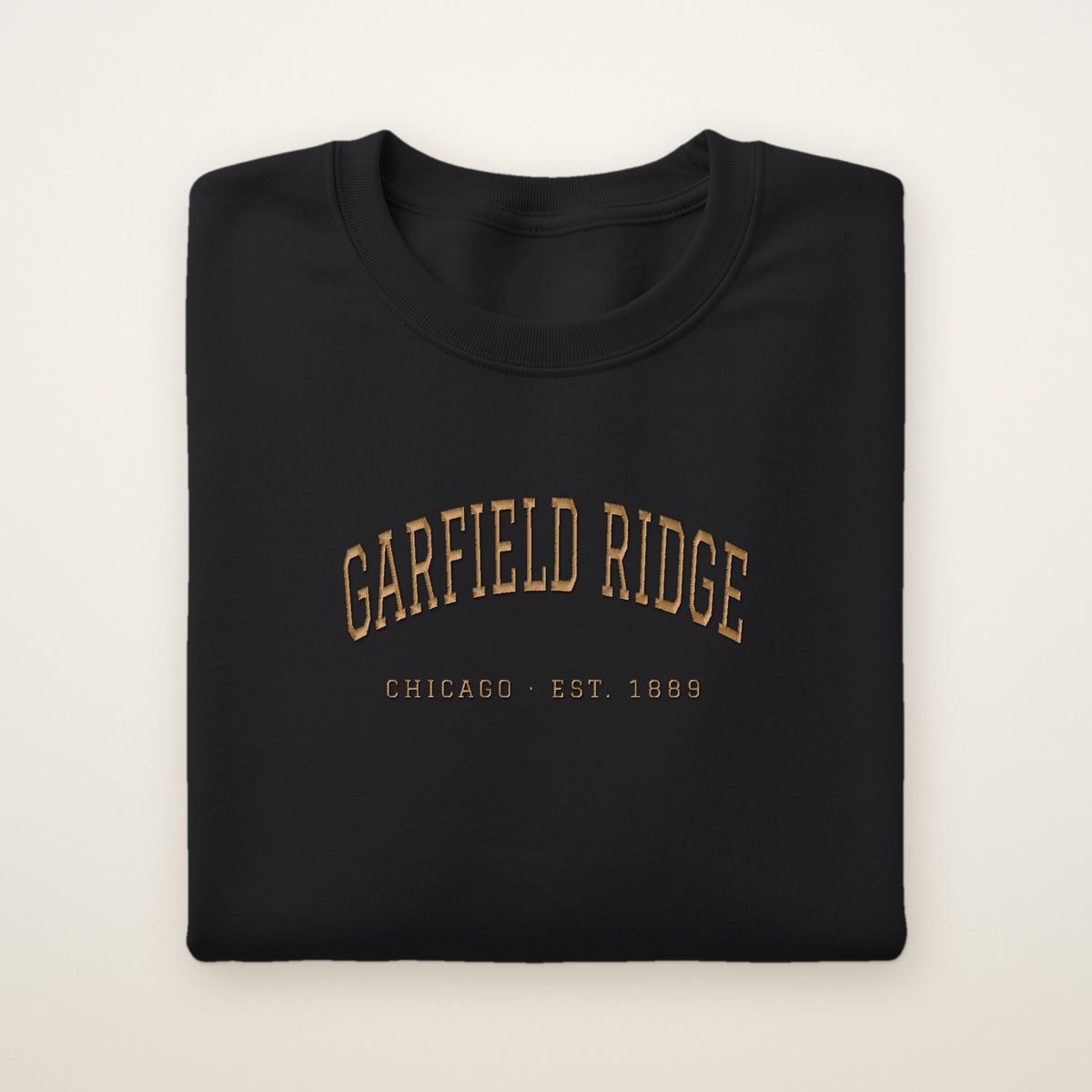 Garfield Ridge Chicago Embroidered Crewneck — Gold Thread on Black