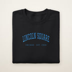 Lincoln Square Chicago Embroidered Crewneck — Sky Blue Thread on Black
