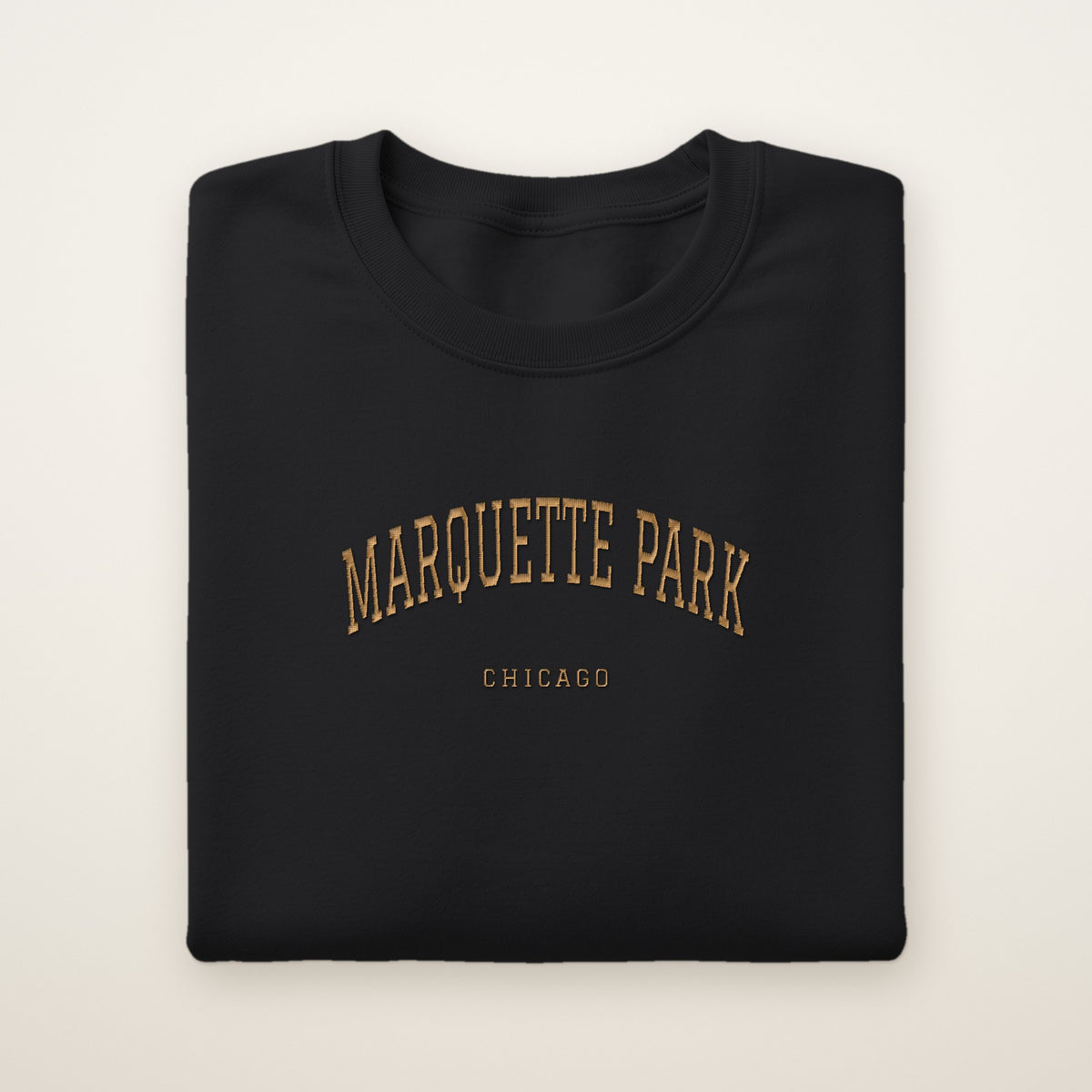 Marquette Park Chicago Embroidered Crewneck — Gold Thread on Black