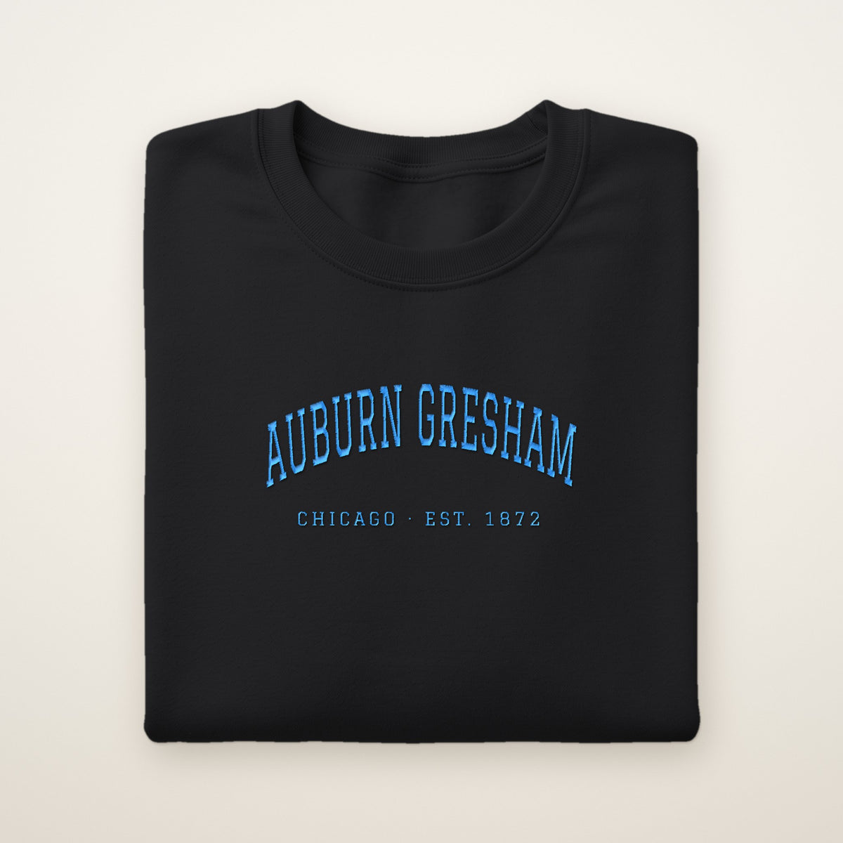 Auburn Gresham Chicago Embroidered Crewneck — Sky Blue Thread on Black
