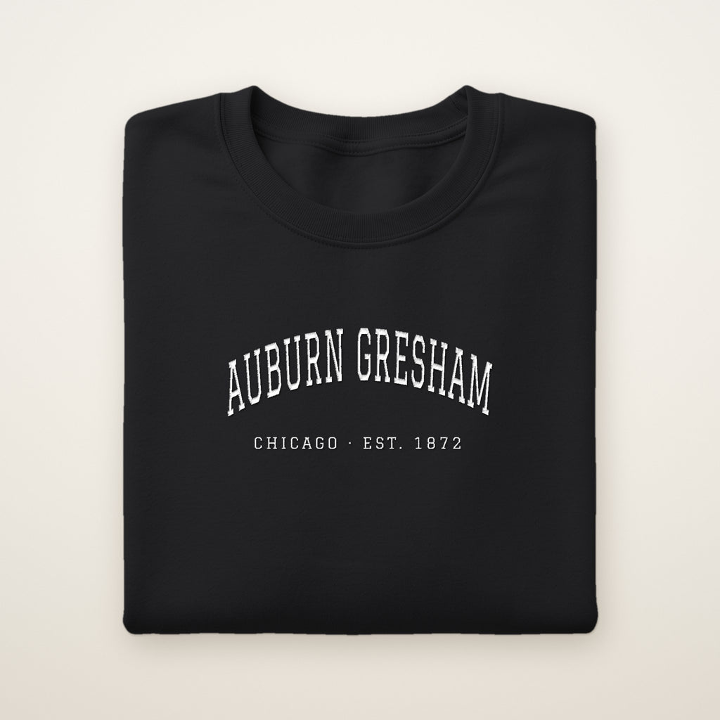 Auburn Gresham Chicago Embroidered Crewneck — White Thread on Black