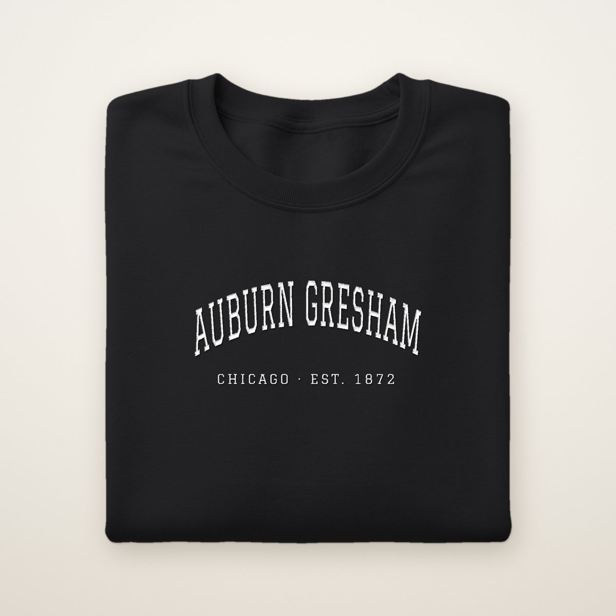 Auburn Gresham Chicago Embroidered Crewneck — White Thread on Black