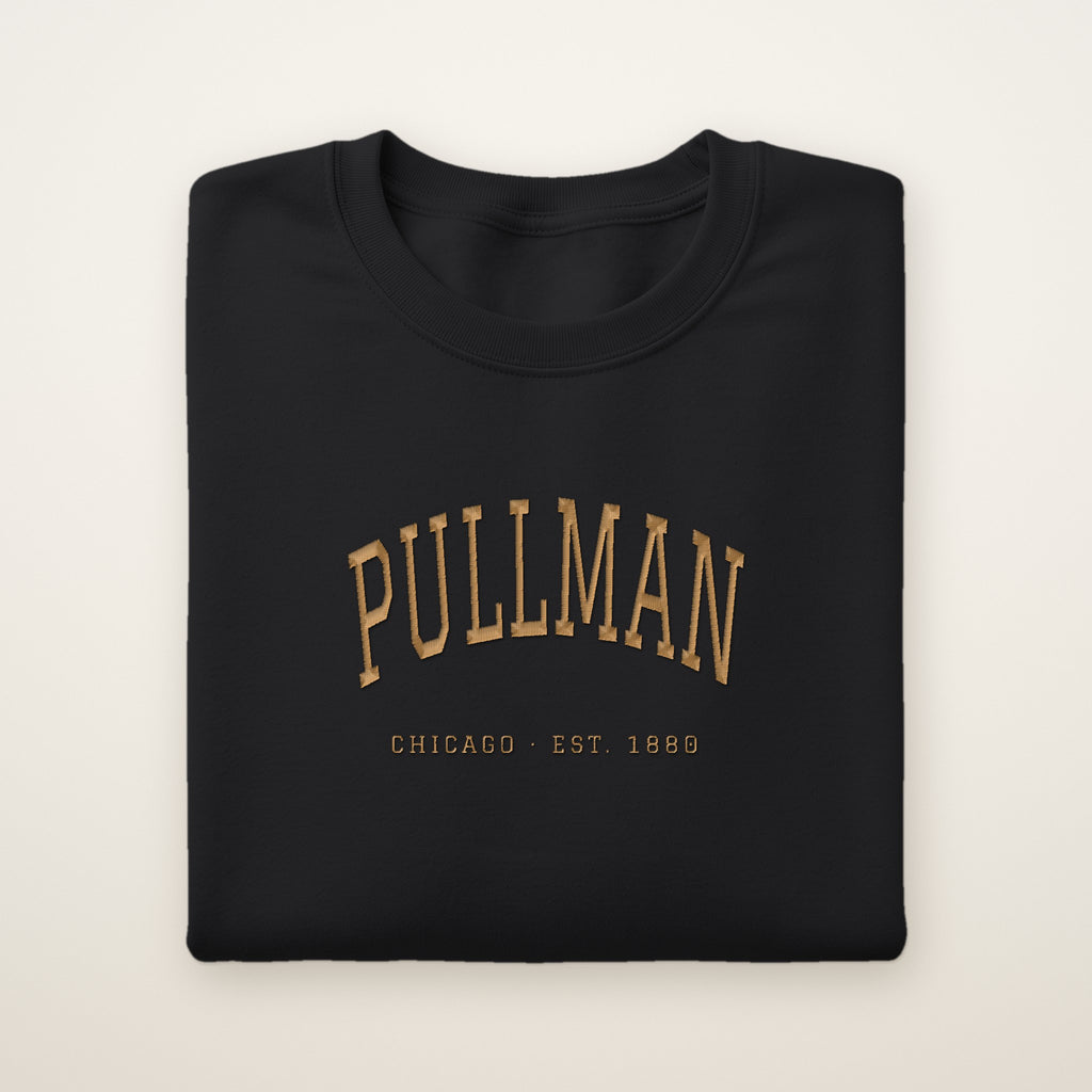Pullman Chicago Embroidered Crewneck — Gold Thread on Black