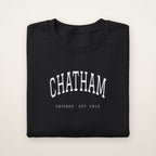 Chatham Chicago Embroidered Crewneck — White Thread on Black