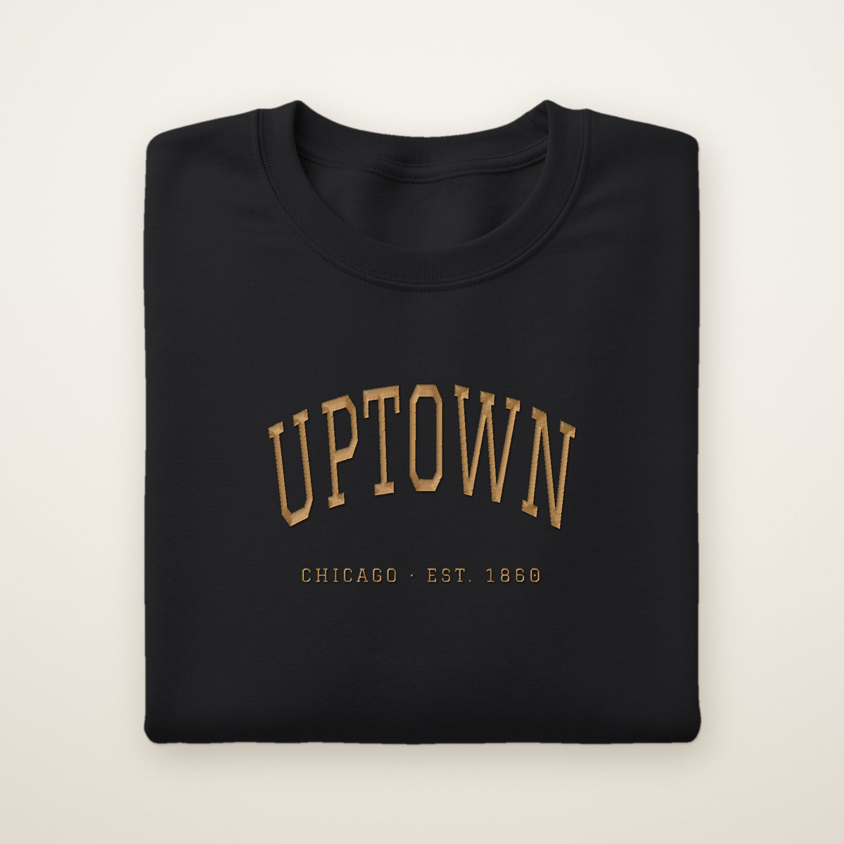 Uptown Chicago Embroidered Crewneck — Gold Thread on Black