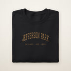 Jefferson Park Chicago Embroidered Crewneck — Gold Thread on Black