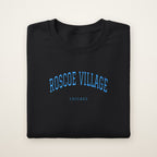 Roscoe Village Chicago Embroidered Crewneck — Sky Blue Thread on Black
