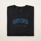 North Center Chicago Embroidered Crewneck — Sky Blue Thread on Black