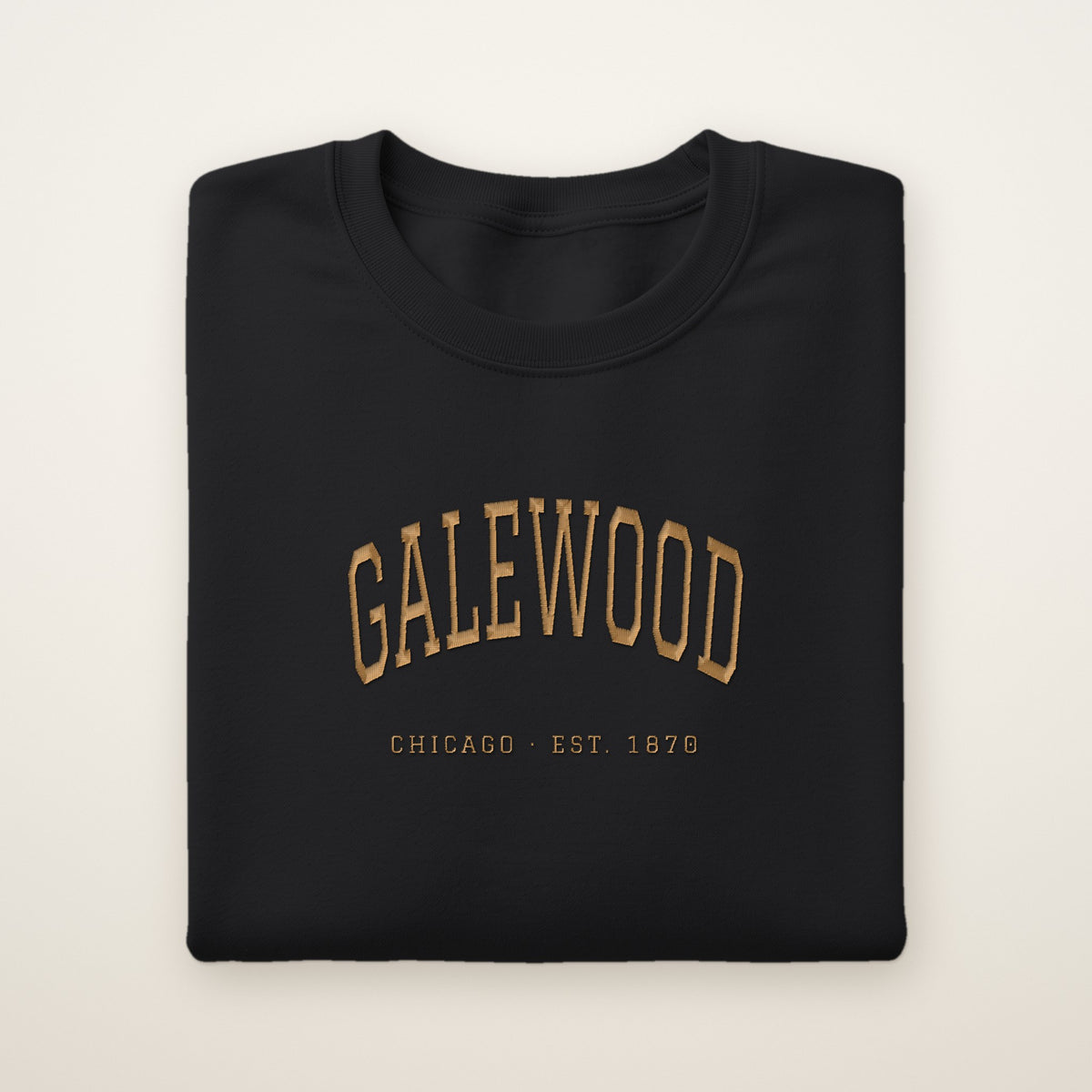 Galewood Chicago Embroidered Crewneck — Gold Thread on Black