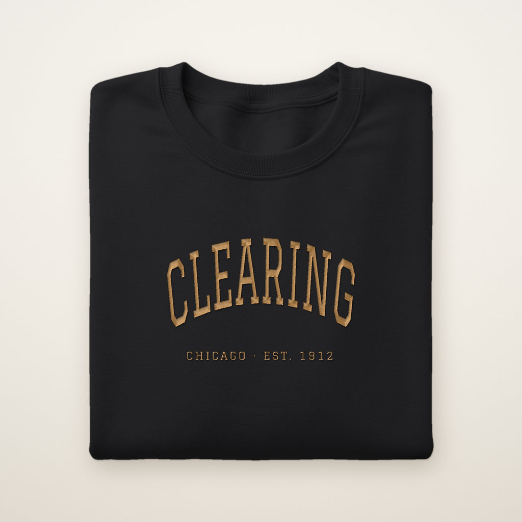 Clearing Chicago Embroidered Crewneck — Gold Thread on Black