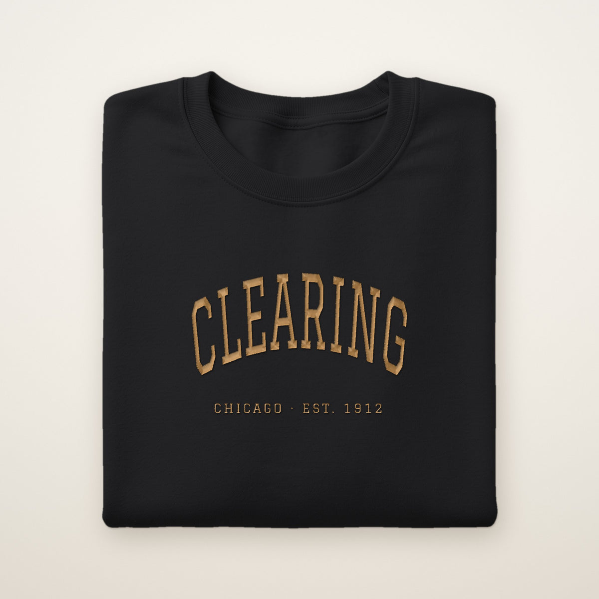 Clearing Chicago Embroidered Crewneck — Gold Thread on Black