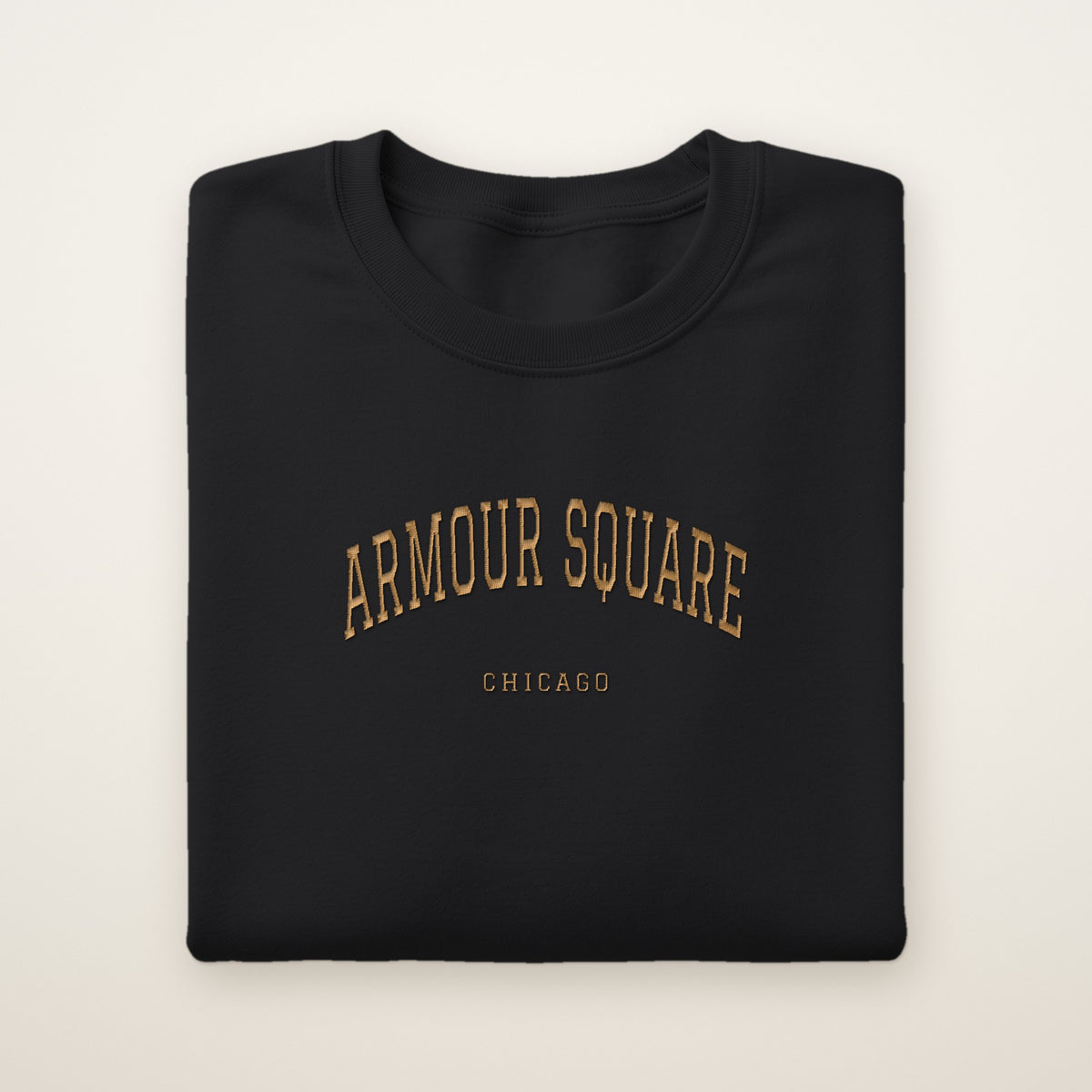 Armour Square Chicago Embroidered Crewneck — Gold Thread on Black
