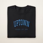 Uptown Chicago Embroidered Crewneck — Sky Blue Thread on Black