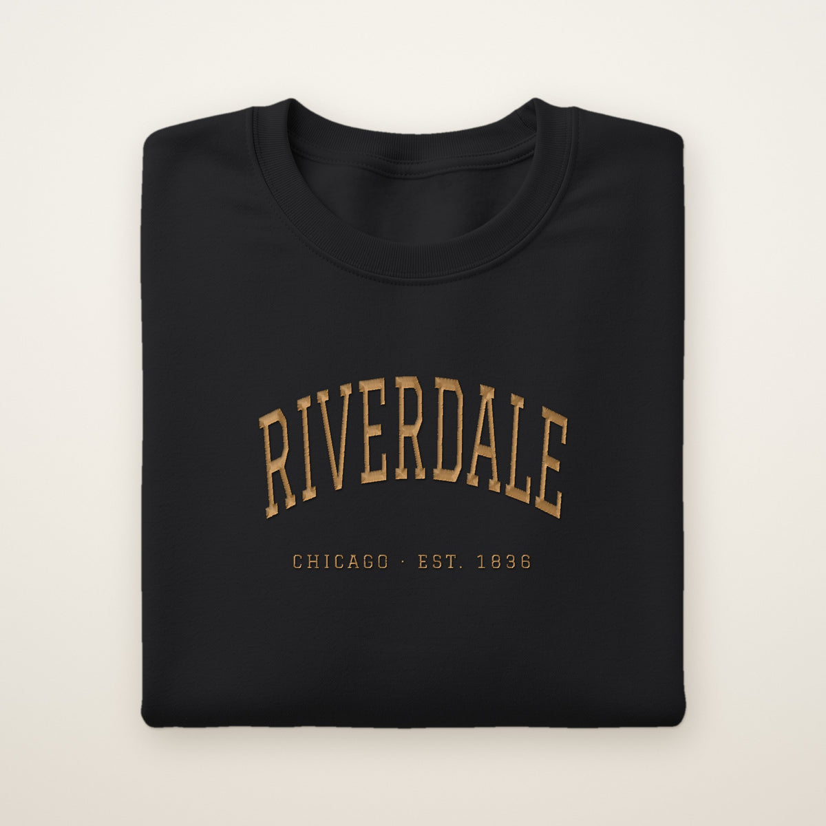 Riverdale Chicago Embroidered Crewneck — Gold Thread on Black