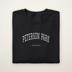 Peterson Park Chicago Embroidered Crewneck — White Thread on Black