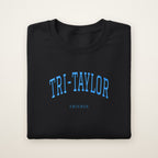 Tri-Taylor Chicago Embroidered Crewneck — Sky Blue Thread on Black