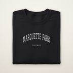 Marquette Park Chicago Embroidered Crewneck — White Thread on Black