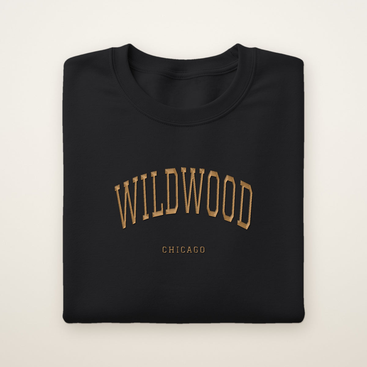 Wildwood Chicago Embroidered Crewneck — Gold Thread on Black