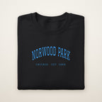 Norwood Park Chicago Embroidered Crewneck — Sky Blue Thread on Black