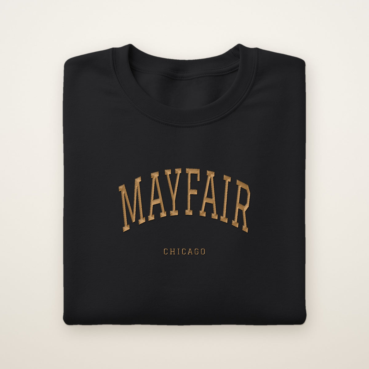 Mayfair Chicago Embroidered Crewneck — Gold Thread on Black