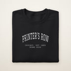 Printer's Row Chicago Home 2026 Embroidered Crewneck — White Thread on Black