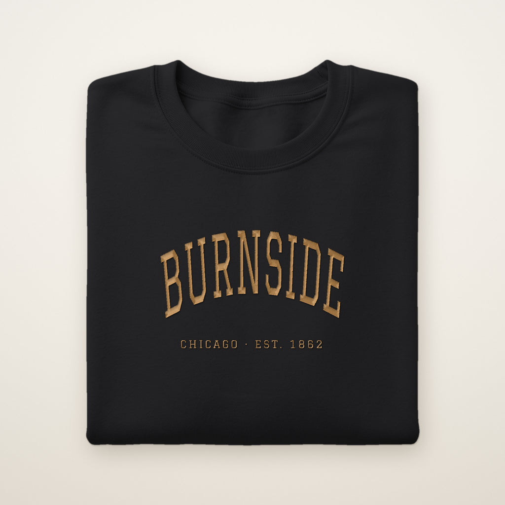 Burnside Chicago Embroidered Crewneck — Gold Thread on Black
