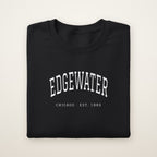 Edgewater Chicago Embroidered Crewneck — White Thread on Black