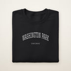Washington Park Chicago Embroidered Crewneck — White Thread on Black