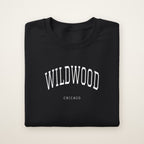 Wildwood Chicago Embroidered Crewneck — White Thread on Black