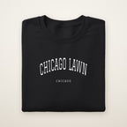 Chicago Lawn Chicago Embroidered Crewneck — White Thread on Black